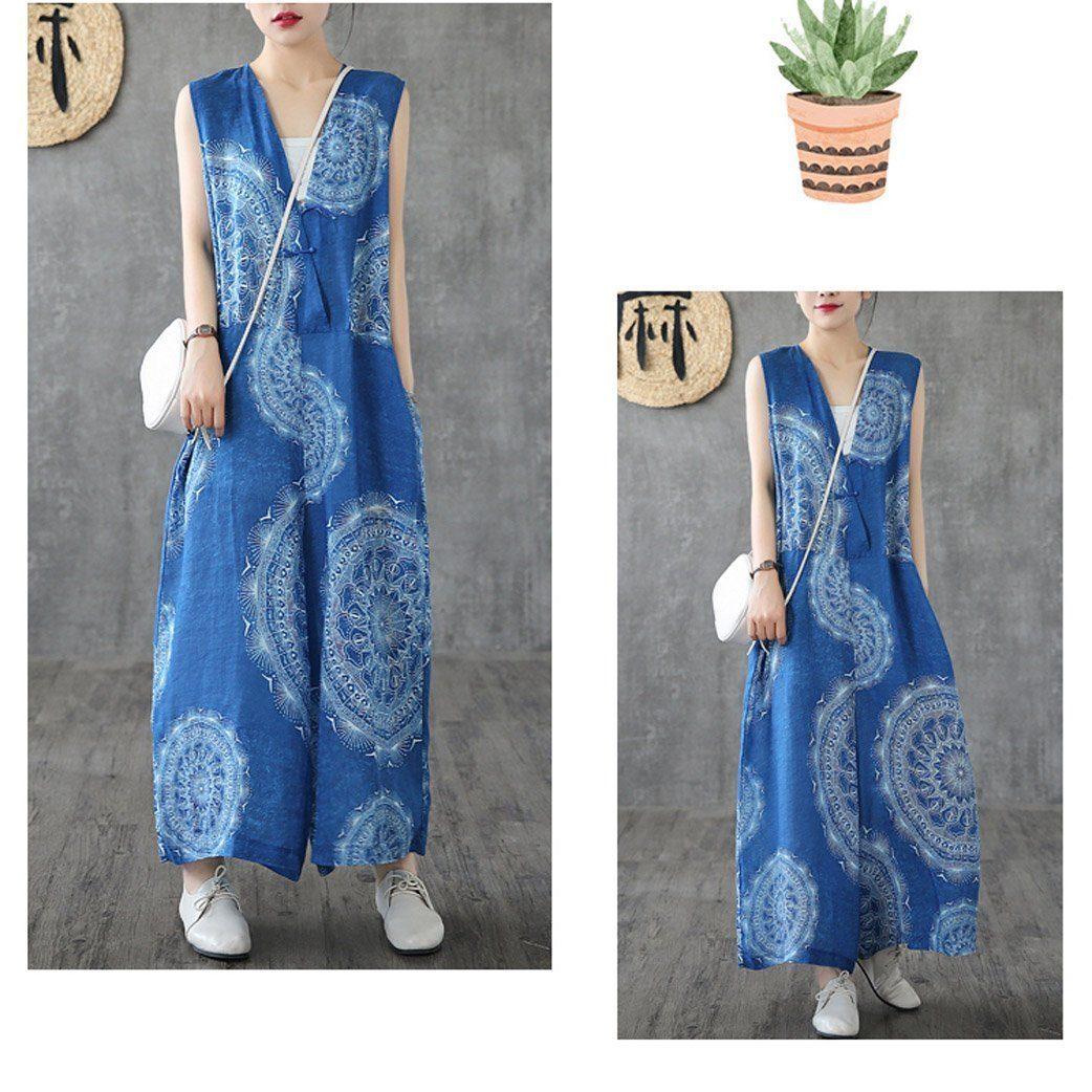 BABAKUD Chinese Style Loose  Casual Summer Cotton Linen Jumpsuit