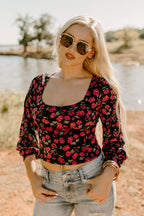 floral black &amp; magenta top