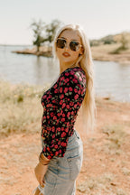 floral black &amp; magenta top