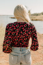 floral black &amp; magenta top