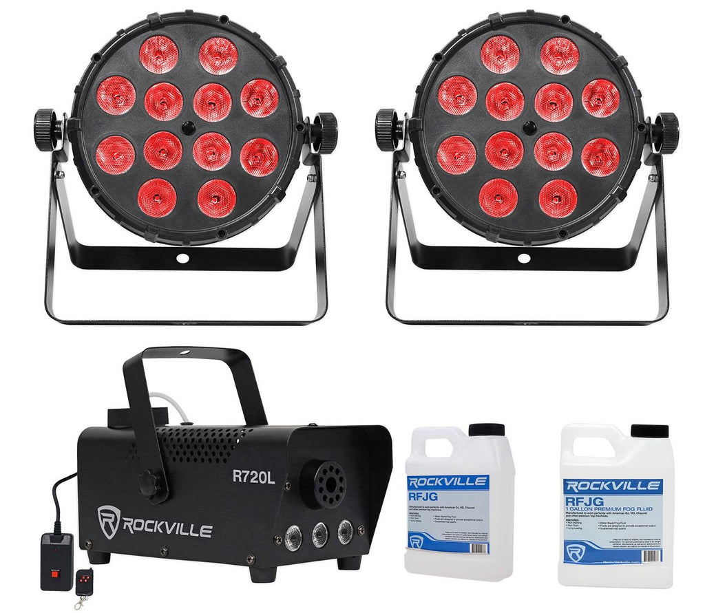 2 Chauvet SlimPAR Q12 BT Bluetooth RGBA Sound-Active Par Lights+LED Fogger+Fluid