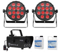 2 Chauvet SlimPAR Q12 BT Bluetooth RGBA Sound-Active Par Lights+LED Fogger+Fluid