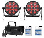 2 Chauvet SlimPAR Q12 BT Bluetooth RGBA Sound-Active Par Lights+LED Fogger+Fluid