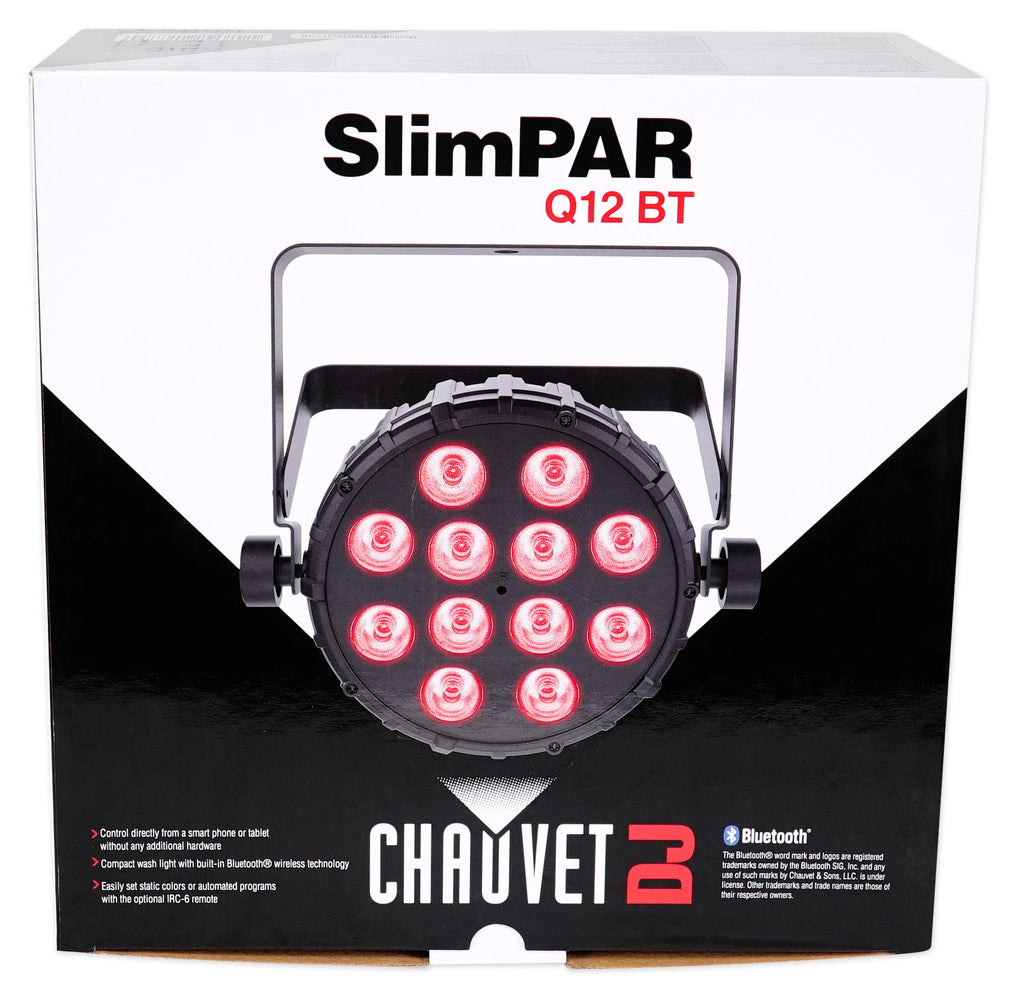 2 Chauvet SlimPAR Q12 BT Bluetooth RGBA Sound-Active Par Lights+LED Fogger+Fluid