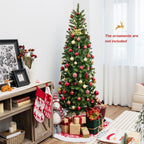 Gymax 6FT Hinged Pre-lit Christmas Slim Pencil Tree w/ 10 Lighting Modes &amp; 648 Tips