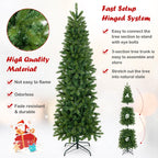 Gymax 6FT Hinged Pre-lit Christmas Slim Pencil Tree w/ 10 Lighting Modes &amp; 648 Tips