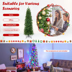 Gymax 6FT Hinged Pre-lit Christmas Slim Pencil Tree w/ 10 Lighting Modes &amp; 648 Tips