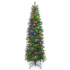 Gymax 6FT Hinged Pre-lit Christmas Slim Pencil Tree w/ 10 Lighting Modes &amp; 648 Tips