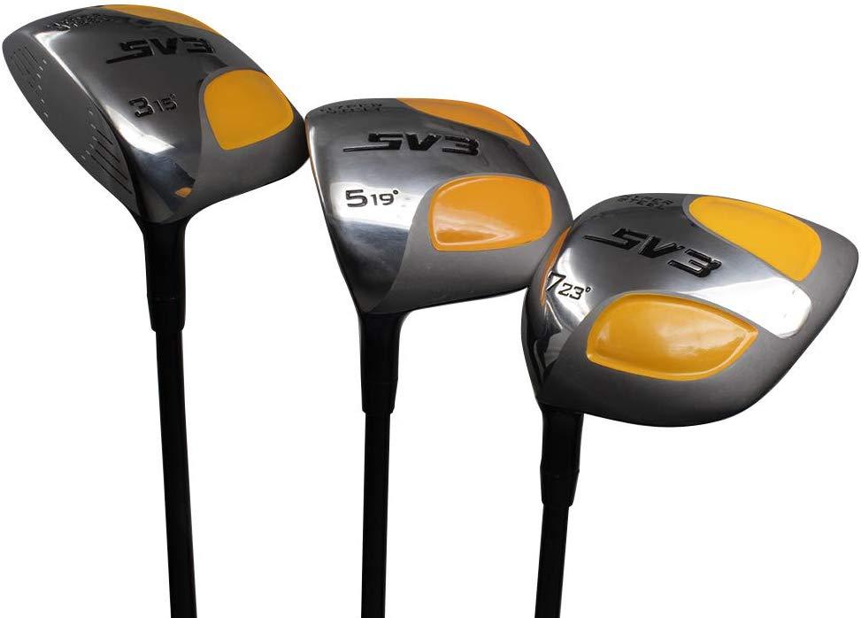 Left Handed - XL Big &amp; Tall Men's (+2" Longer Than Standard Length) SV3 Yellow Square Fairway 3 5 7 Set Golf Clubs, Ultra Forgiving X Stiff Flex Graphite Shaft