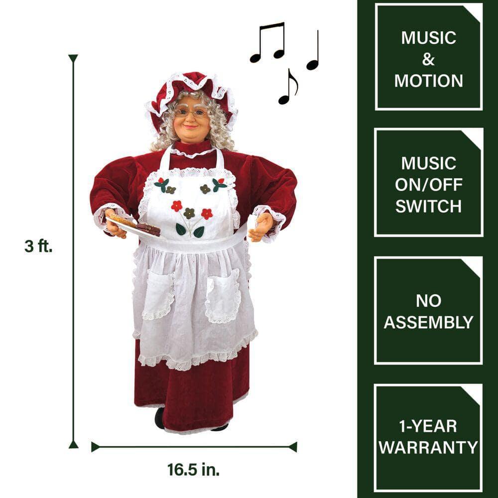 36 in. Christmas Dancing Baking Mrs. Claus with Apron and Cookies