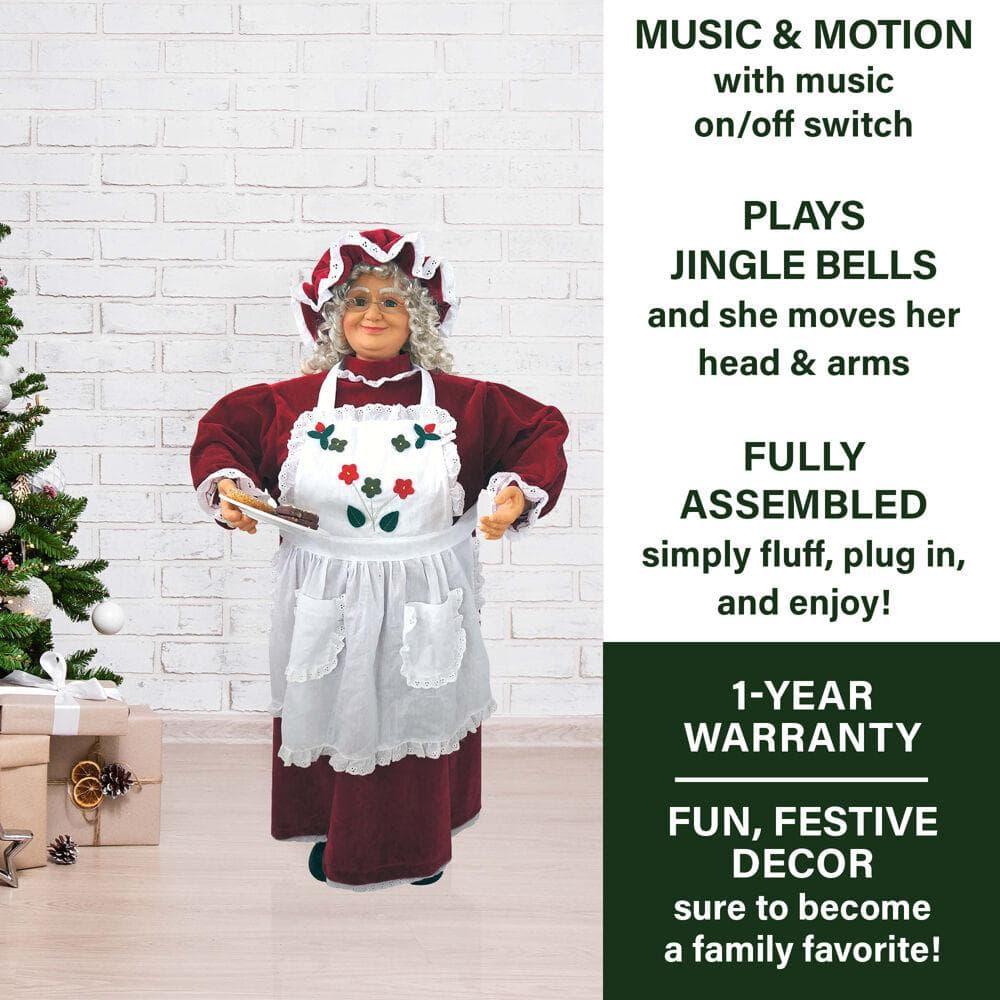 36 in. Christmas Dancing Baking Mrs. Claus with Apron and Cookies