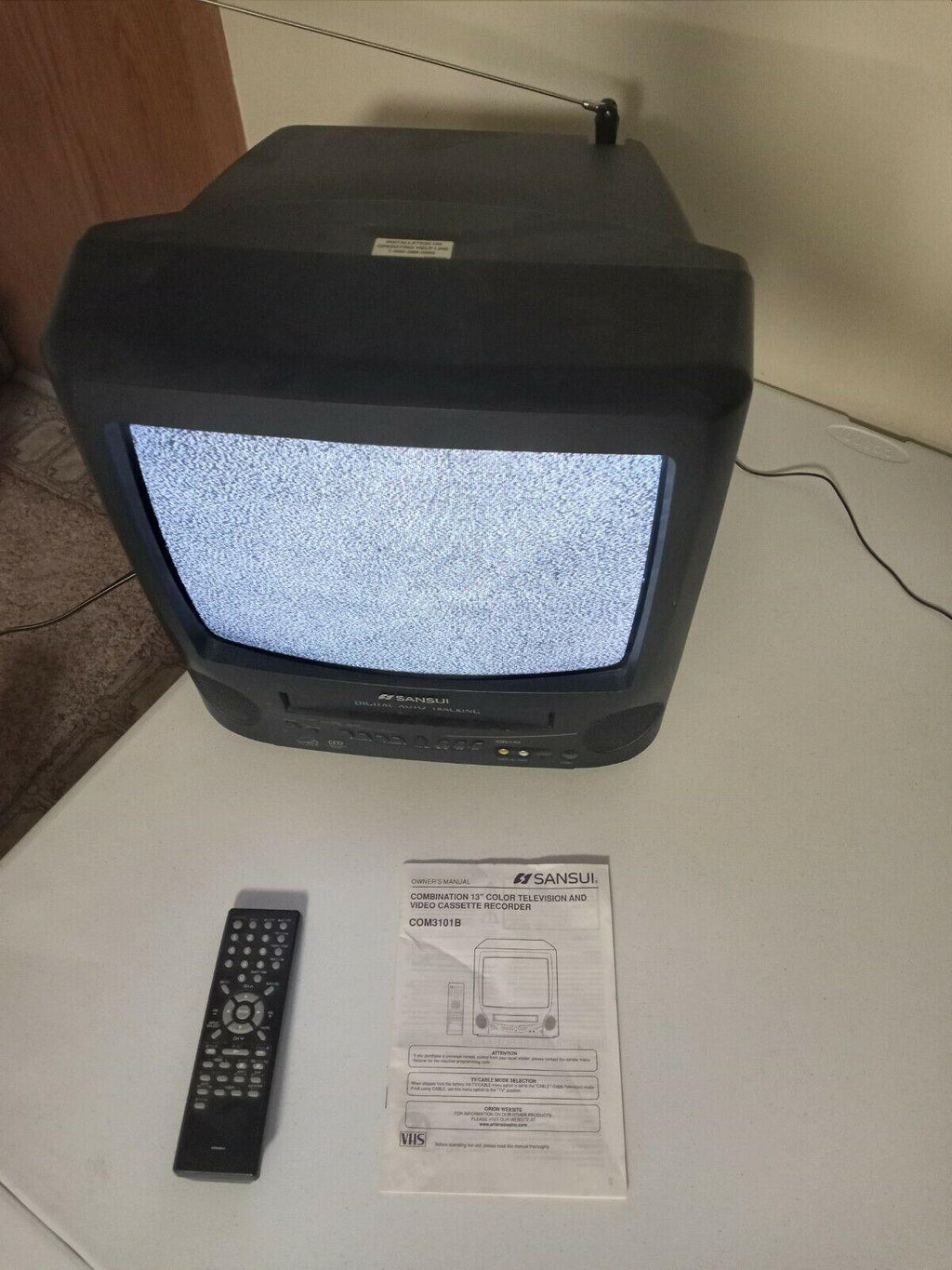 sansui com3101b tv vcr combo 13" retro gaming vhs player remote and manual works