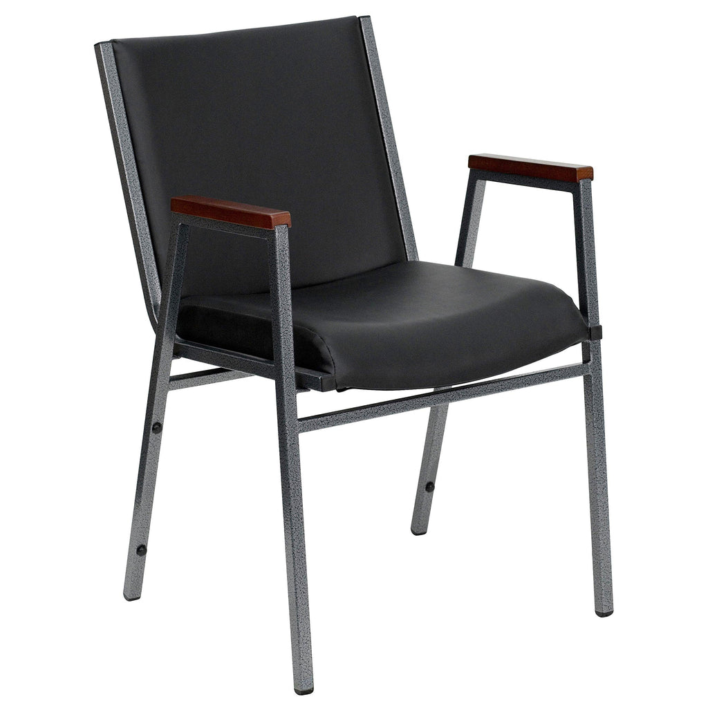Gracie Mills Heavy Duty Black Vinyl Stack Chair with Arms - XU-60154-BK-VYL-GG