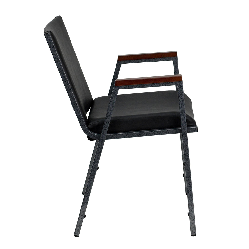 Gracie Mills Heavy Duty Black Vinyl Stack Chair with Arms - XU-60154-BK-VYL-GG