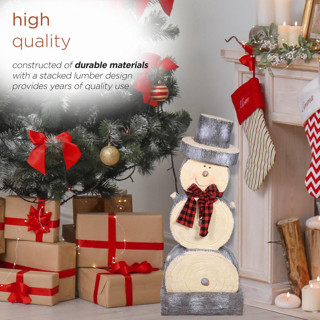 Alpine Corporation Indoor or Outdoor Wooden Christmas Snowman Statue