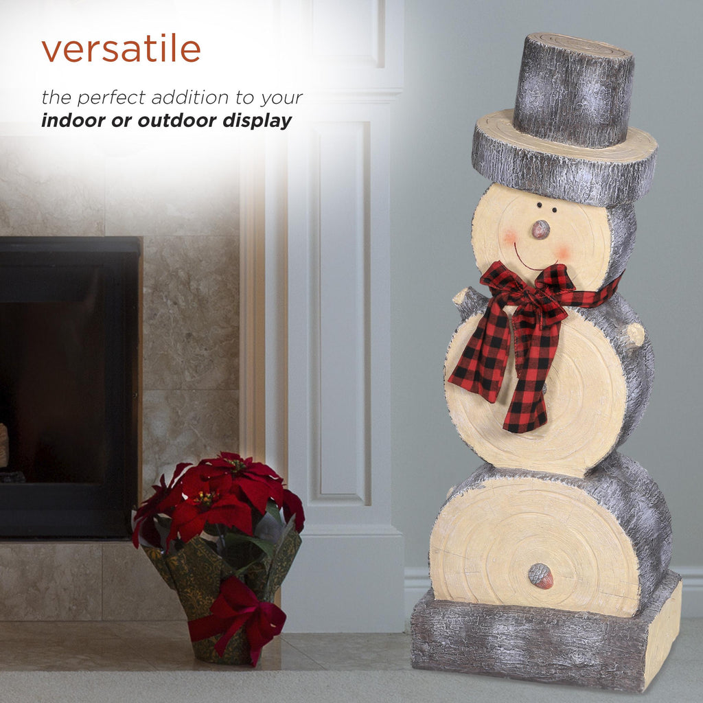 Alpine Corporation Indoor or Outdoor Wooden Christmas Snowman Statue