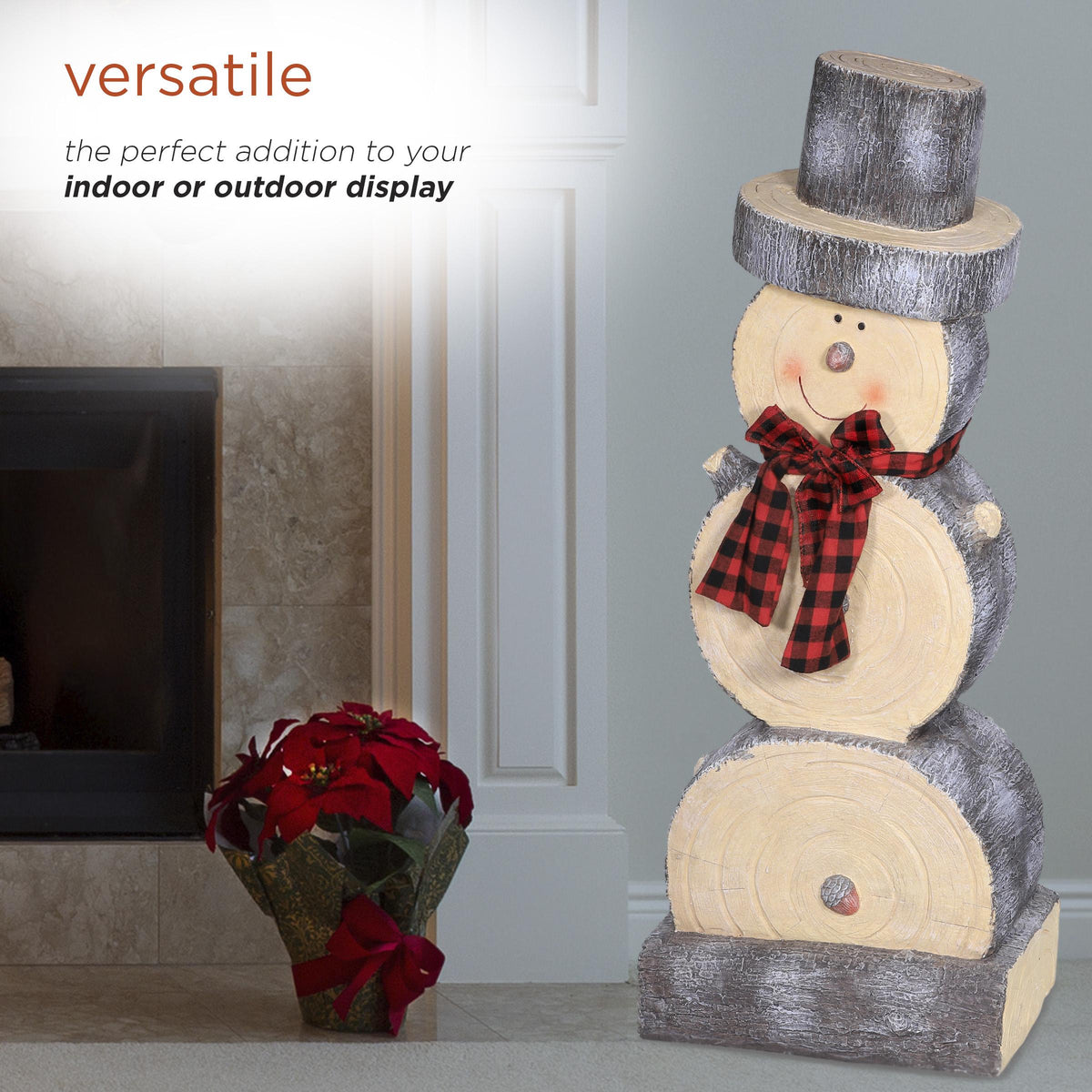 Alpine Corporation Indoor or Outdoor Wooden Christmas Snowman Statue