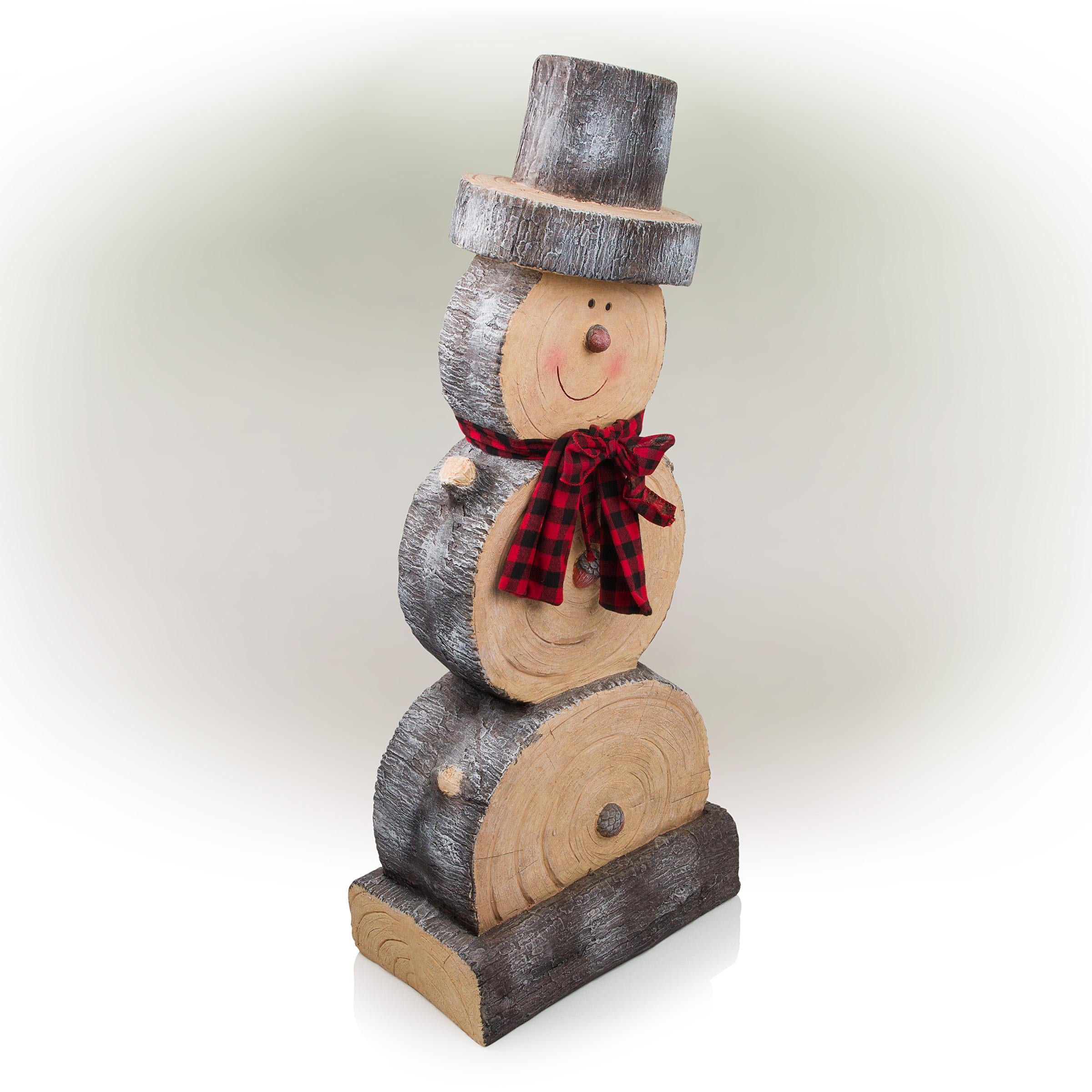 Alpine Corporation Indoor or Outdoor Wooden Christmas Snowman Statue