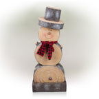 Alpine Corporation Indoor or Outdoor Wooden Christmas Snowman Statue