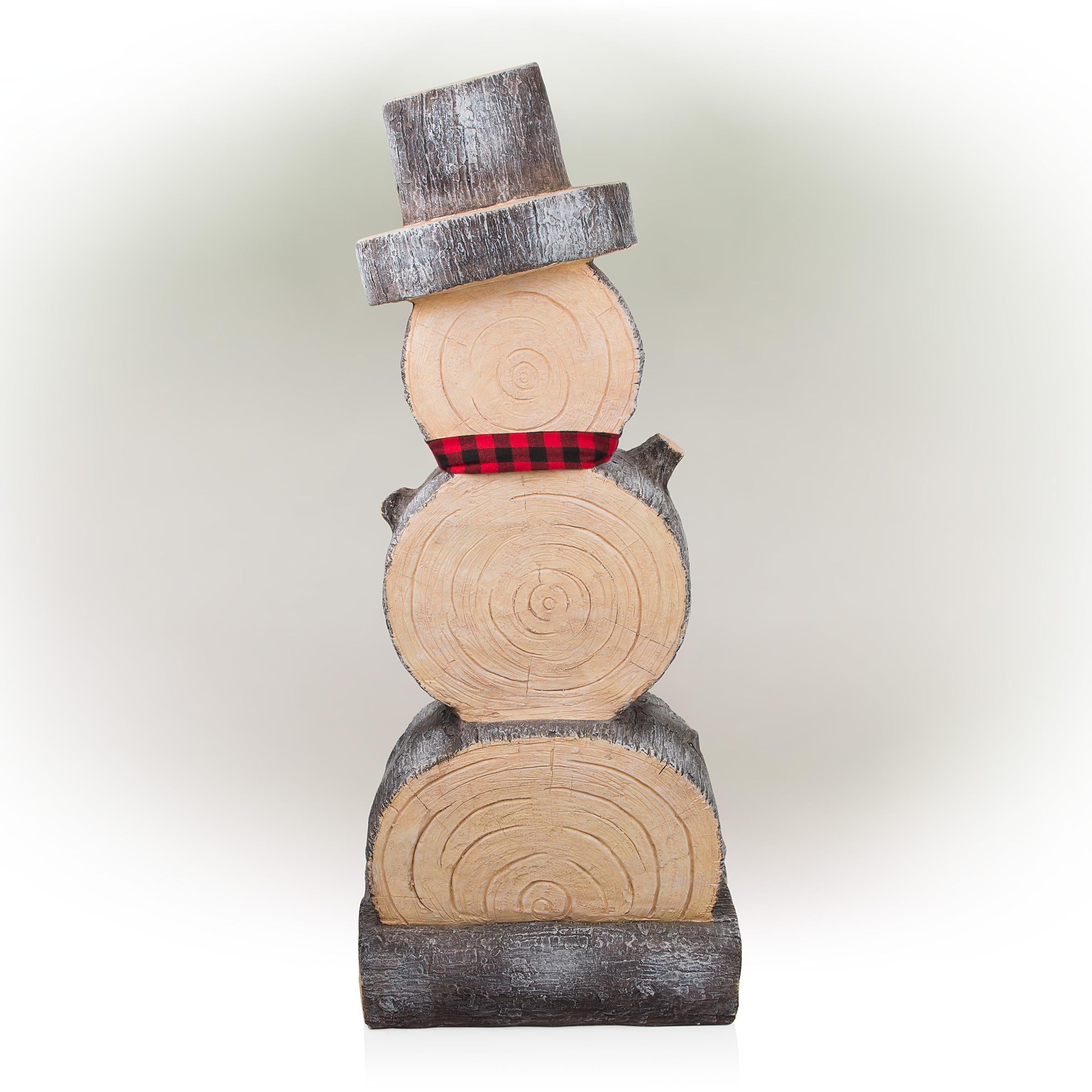 Alpine Corporation Indoor or Outdoor Wooden Christmas Snowman Statue