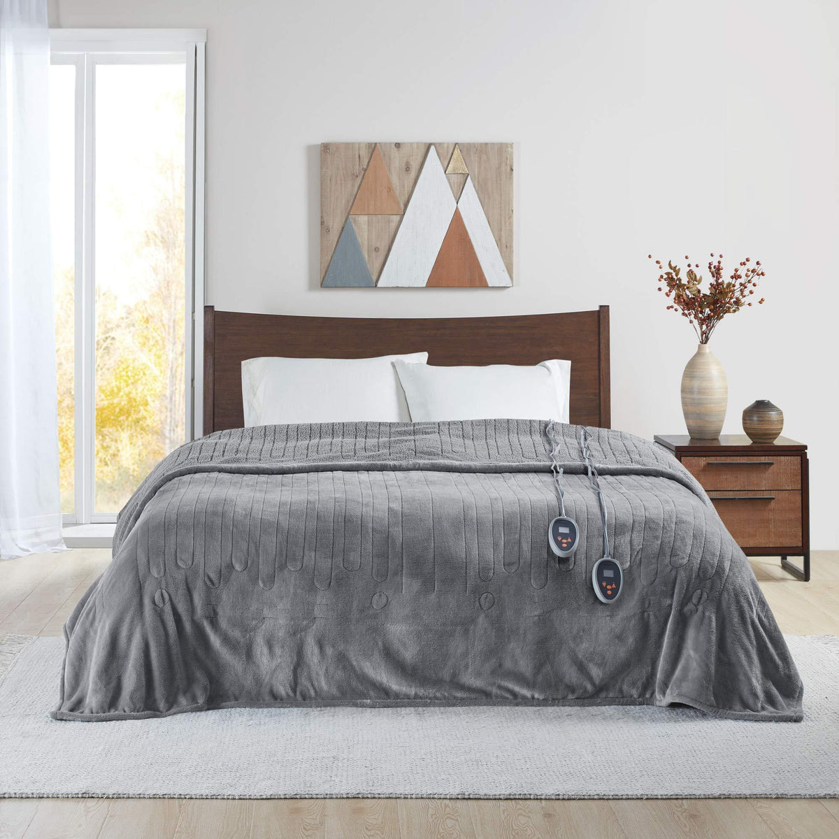 Gracie Mills Electric Blanket w/Two Heat Level Setting Controllers, Queen, Grey - BR54-0418