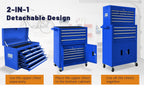 13-Drawer Rolling Tool Chest with Double Doors, 2 in 1 Detachable Rolling Tool Chest Combo, Mobile Tool Cabinet with Drawers, Metal LarLockable Tool Box for GaraWorkshop (Blue)