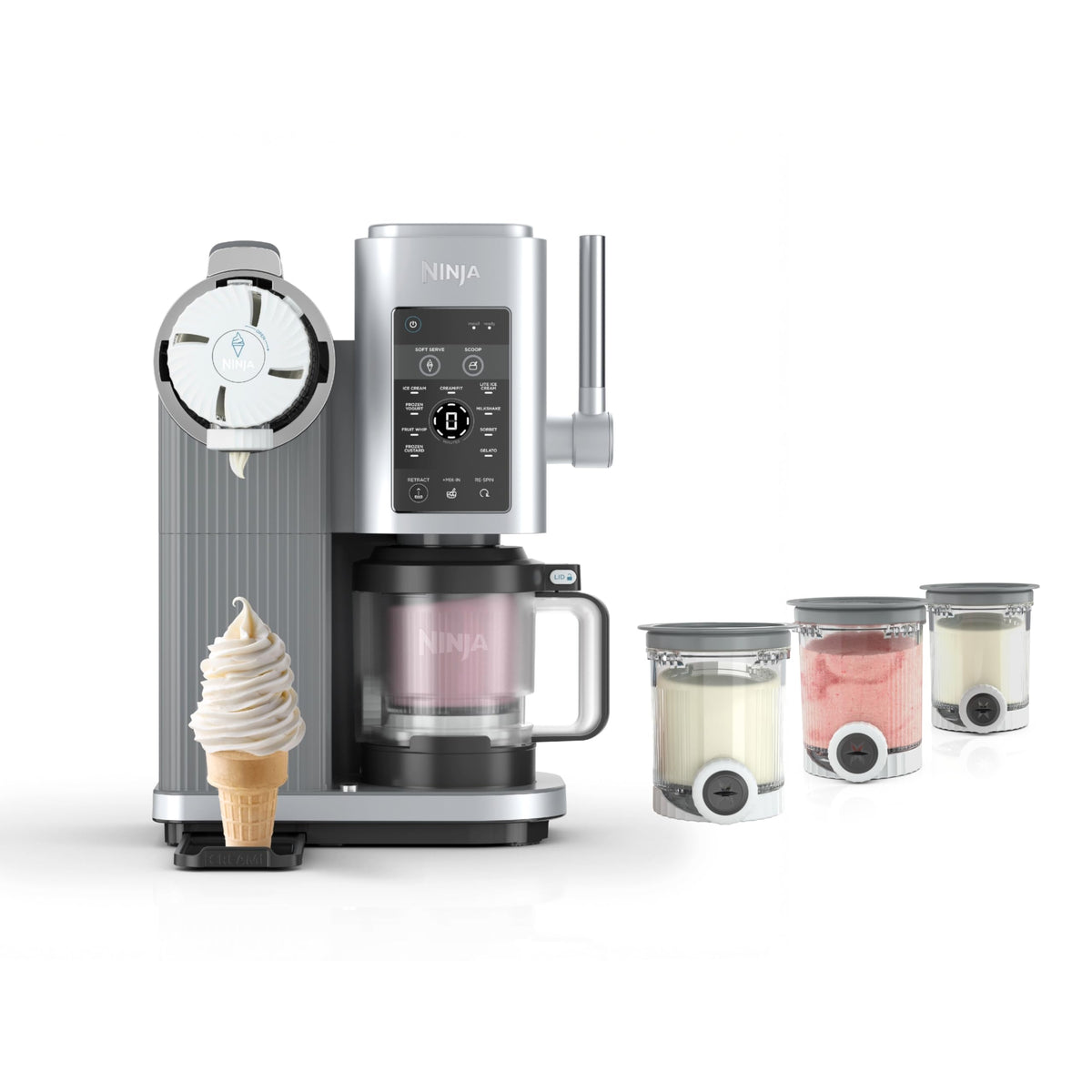 CREAMi Scoop & Swirl Ice Cream and Soft Serve Maker, Oprah's Favorite Things 2025, 13 Programs, Soft Serve Handle & (4) CREAMi 2-in-1 16oz Pints, Gift for Kids & ALL ages, NC701
