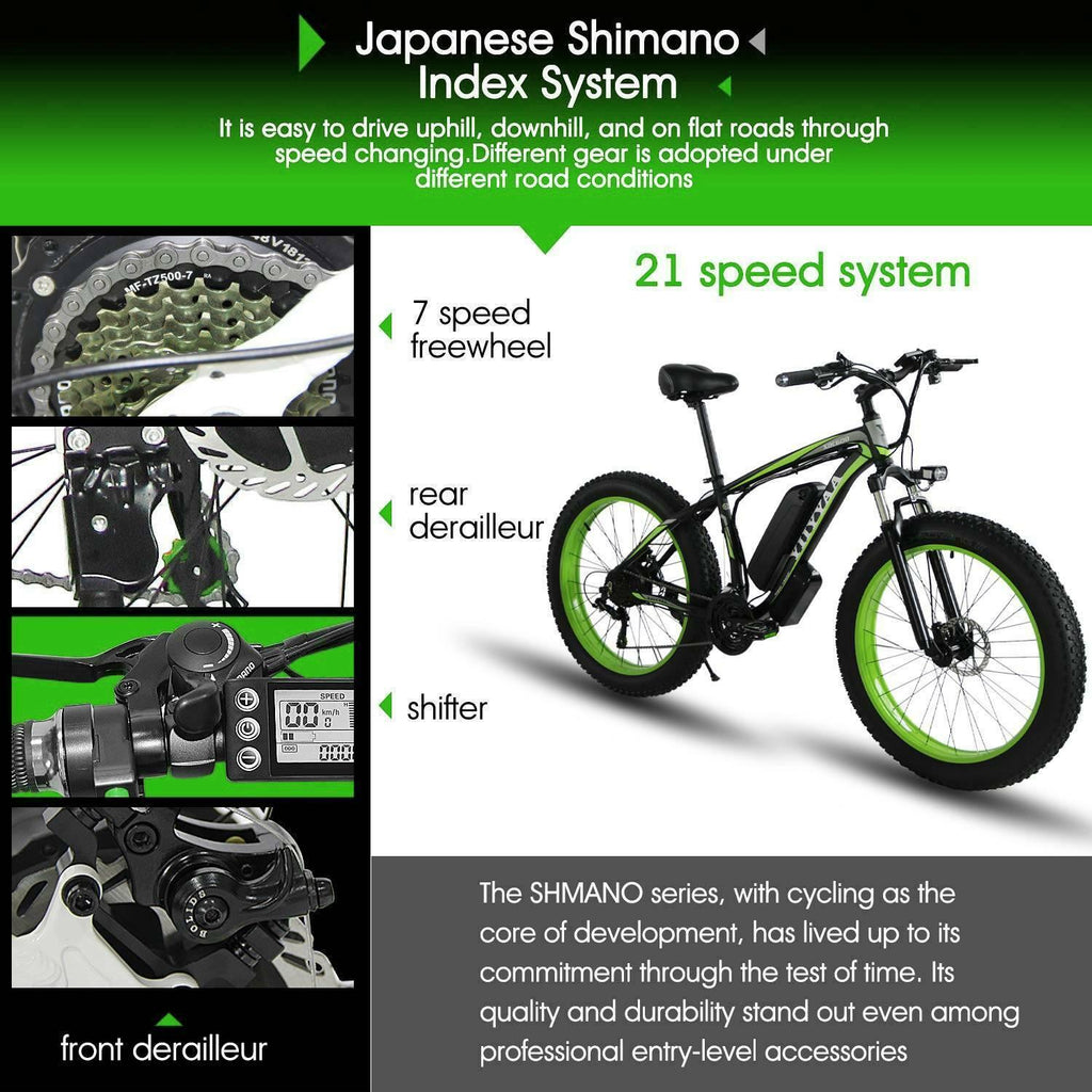 Datingday 26" 500W 36V Fat Tire Electric EBike Bicycle Lithium Mountain Battery Snow Bike