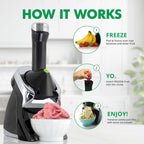 Deluxe Frozen Fruit Soft Serve Dessert Maker, Vegan and Dairy-Treats with No Added Sugar, Easy Push Button Operation, Includes 75 Recipe Booklet, Dishwasher Safe Parts, in Black