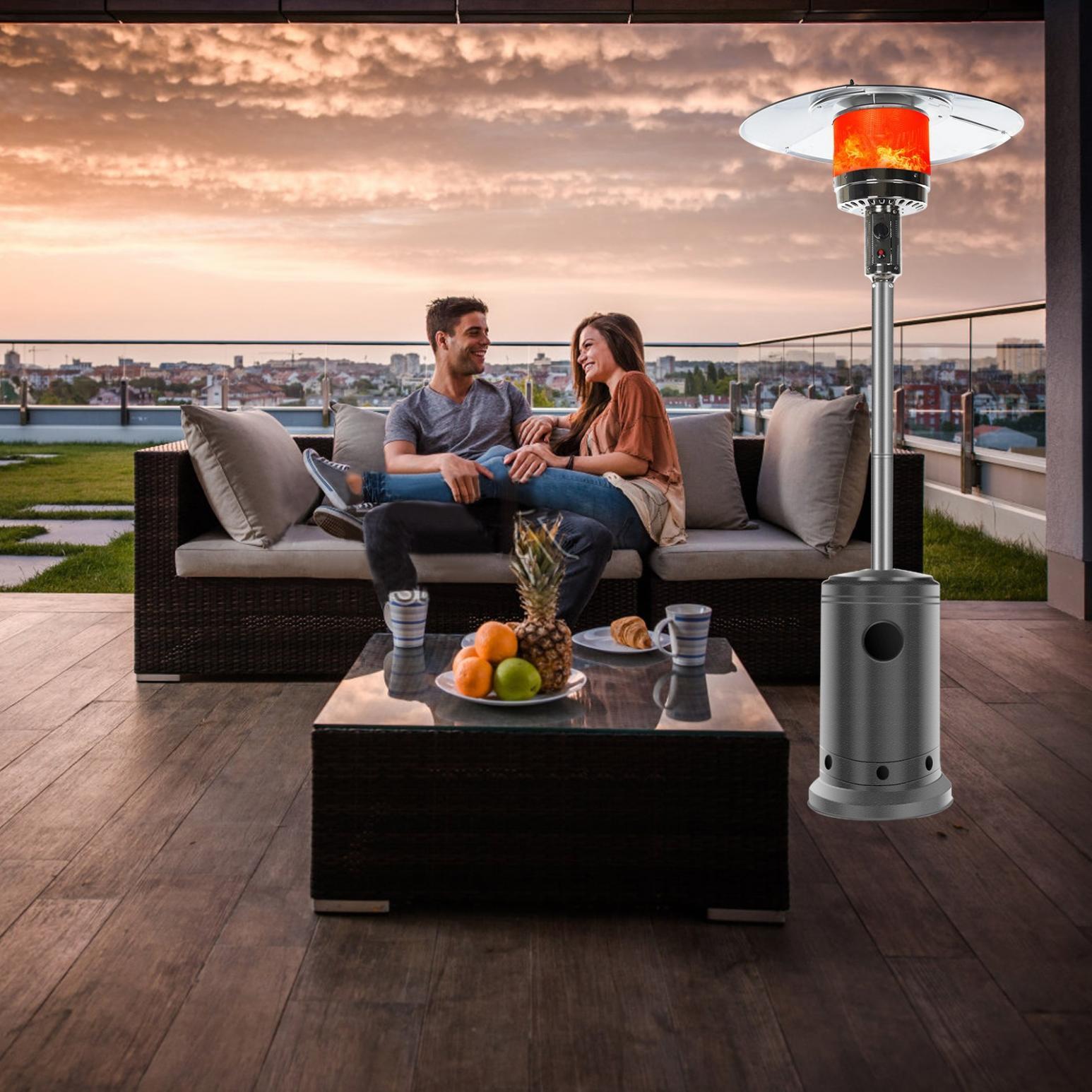 Follure Patio Heater,Space Heater,Propane Heater,46,000 BTU Pyrami-d Flame Outdoor Heater Propane Heater With Wheel,Gray