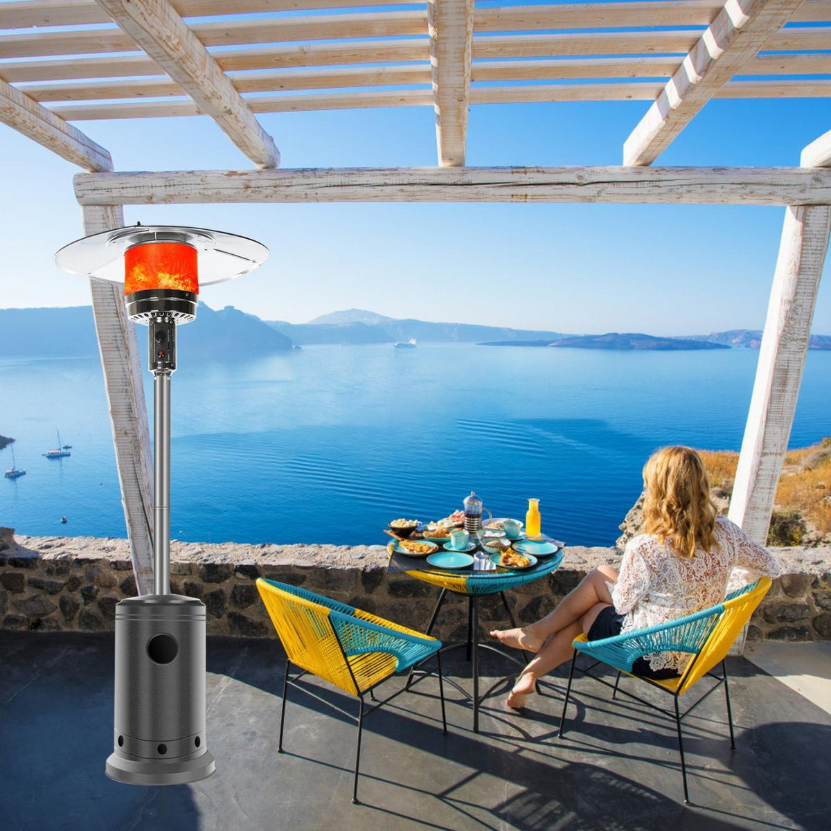 Follure Patio Heater,Space Heater,Propane Heater,46,000 BTU Pyrami-d Flame Outdoor Heater Propane Heater With Wheel,Gray