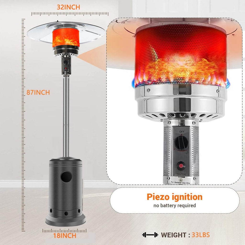 Follure Patio Heater,Space Heater,Propane Heater,46,000 BTU Pyrami-d Flame Outdoor Heater Propane Heater With Wheel,Gray