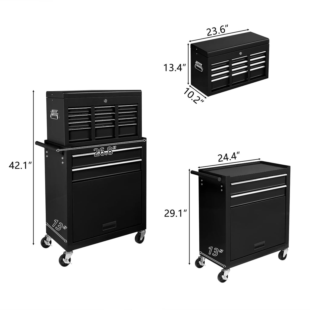 8-Drawer Rolling Tool Chest w/Lock, Tool StoraCabinet w/Wheels, Detachable Top, Drawers & Drawer Liners, Tool Organizer Box for Garage, Warehouse & Repair Shop