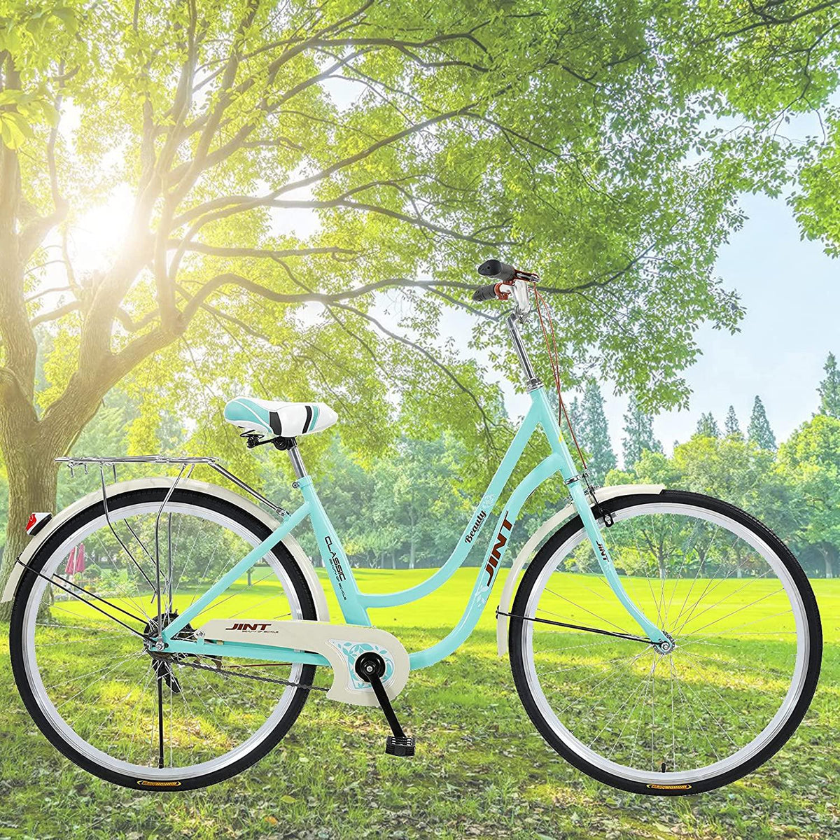 Womens Bike Complete Cruiser Bikes for Women Commuter Bike Single Speed Classic Retro Bicycle with Front and Rear Fenders, Rear Rack, and 26-Inch Wheels