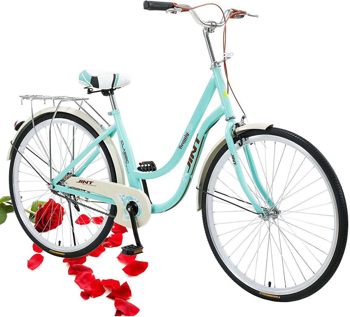 Womens Bike Complete Cruiser Bikes for Women Commuter Bike Single Speed Classic Retro Bicycle with Front and Rear Fenders, Rear Rack, and 26-Inch Wheels
