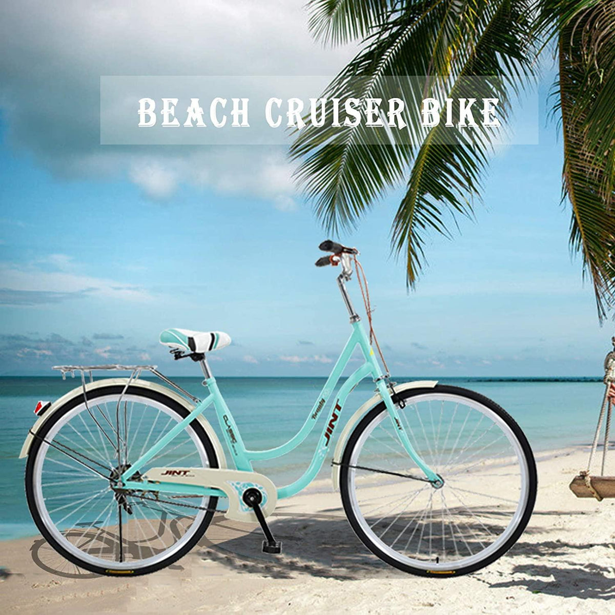 Womens Bike Complete Cruiser Bikes for Women Commuter Bike Single Speed Classic Retro Bicycle with Front and Rear Fenders, Rear Rack, and 26-Inch Wheels