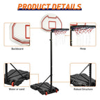 Liftable basketball stand, thicker ring, adjustable 1.6-2.1m, backboard size: 75x45cm, base size: 77x48x14cm