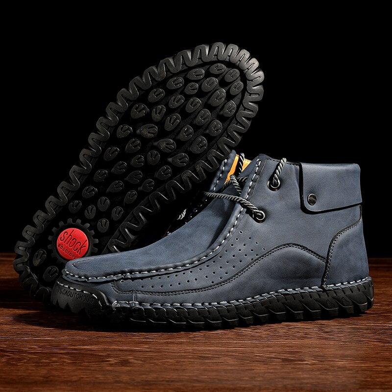 Men Hand Stitching Microfiber Genuine Leather Boots