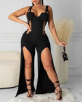 pin decor cutout slit leg jumpsuit