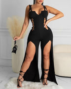 pin decor cutout slit leg jumpsuit