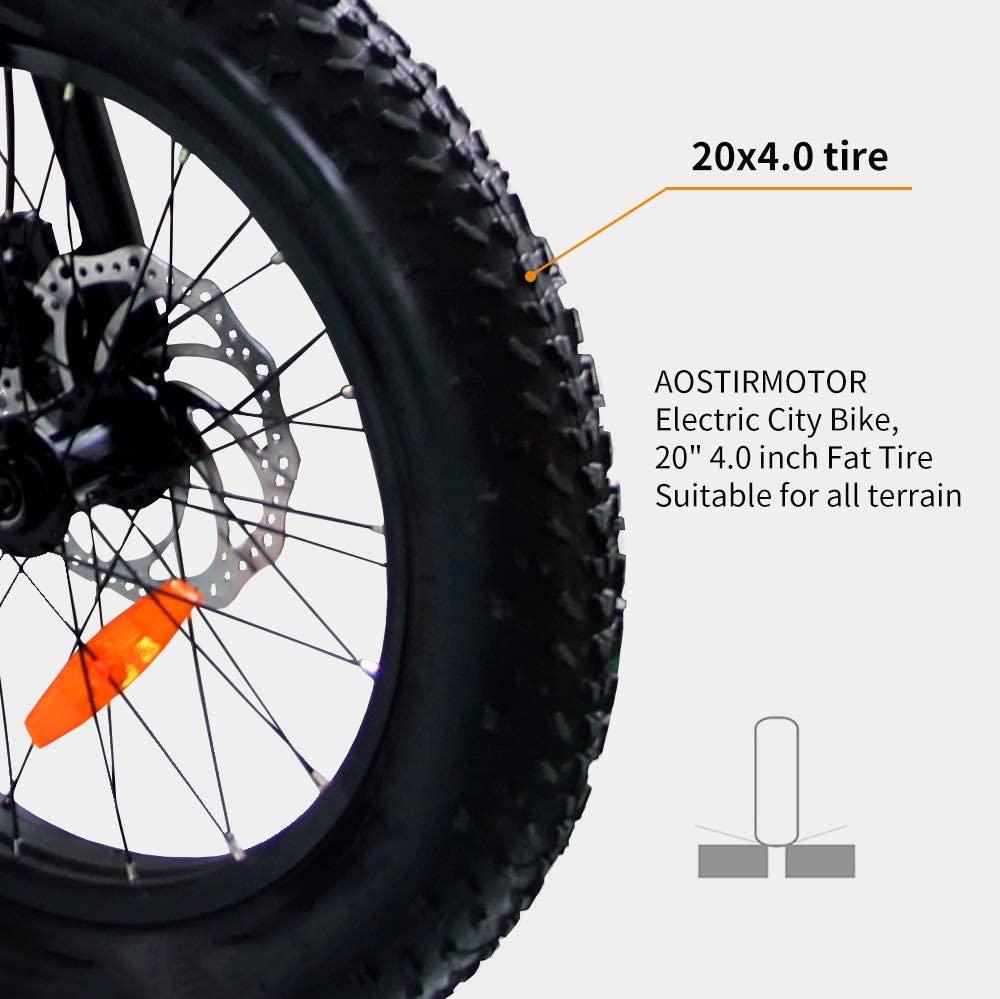 Aostirmotor Folding Electric Mountain Bike with 36V13AH Removable Lithium Battery&amp;500W Motor 20’4 inch Fat Tire Electric Bicycle for Adults