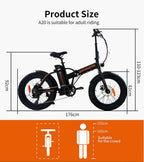 Aostirmotor Folding Electric Mountain Bike with 36V13AH Removable Lithium Battery&amp;500W Motor 20’4 inch Fat Tire Electric Bicycle for Adults