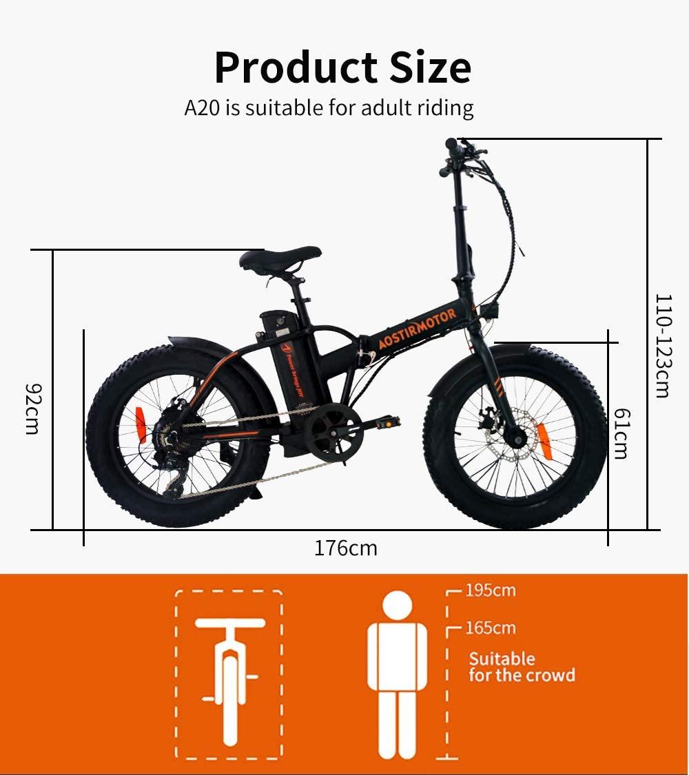Aostirmotor Folding Electric Mountain Bike with 36V13AH Removable Lithium Battery&amp;500W Motor 20’4 inch Fat Tire Electric Bicycle for Adults