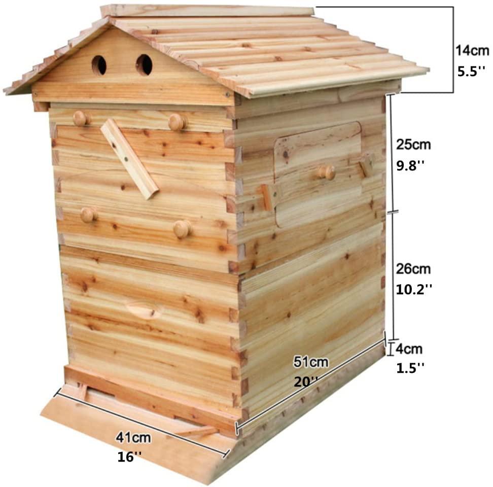 jsjfkerjhg auto flow beehive, wooden beekeeping house beehive boxes, with visual observation window, practical and durable, beekeeper tools