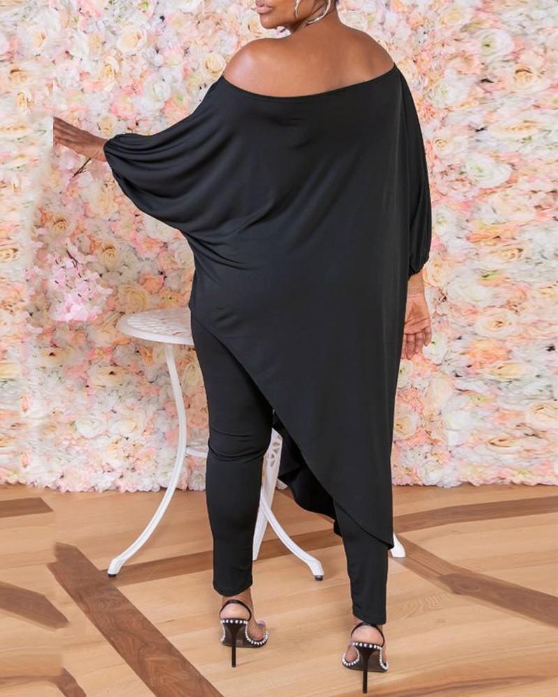 batwing sleeve letter graphic print slit top &amp; pants set