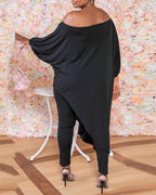 batwing sleeve letter graphic print slit top &amp; pants set