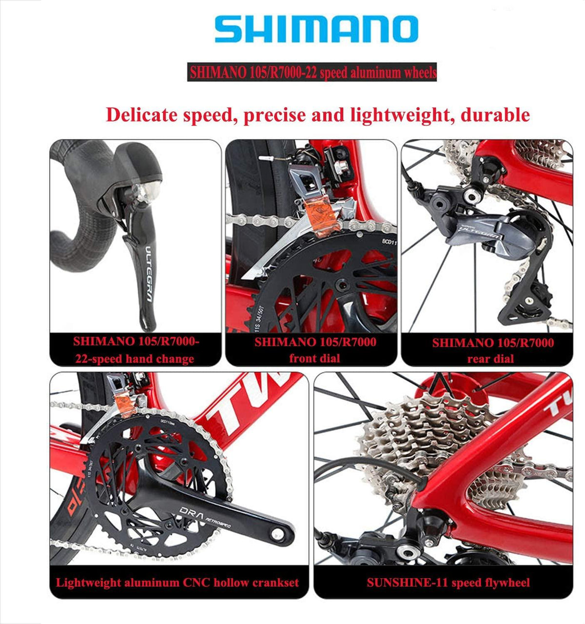 YINHAI Road Bike 700C Carbon Fiber Frame,  105/R7000 22-Speed Derailleur System Ultralight Road Racing