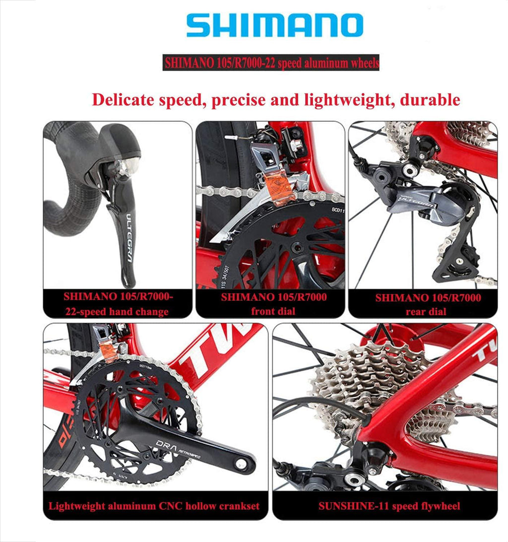 YINHAI Carbon Road Bike,  105/R7000 700C Carbon Fiber Road Bicycle with  105/R7000 22 Speed Derailleur System and Double Disc Brake