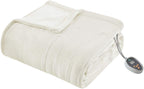 "True North by Bilot Heated Ultra Soft Plush Reverse to Sherpa Auto Shut Off Electric Blanket with Two 20 Heat Level Setting Controllers and Bonus Automatic Timer, Full: 80x84"", Ivory"
