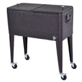 80 Qt. Rattan Party Portable Ice Beer BeveraOutdoor Rolling Chest Cooler Cart